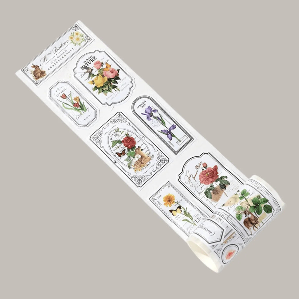 Vintage Botanical Die-Cut Washi Sticker Roll