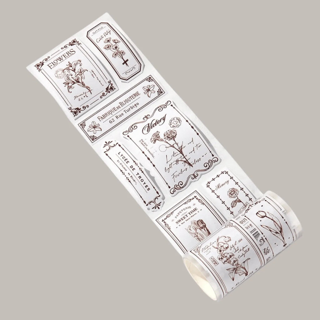 Vintage Botanical Die-Cut Washi Sticker Roll