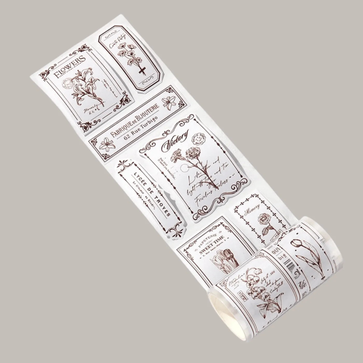 Vintage Botanical Die-Cut Washi Sticker Roll