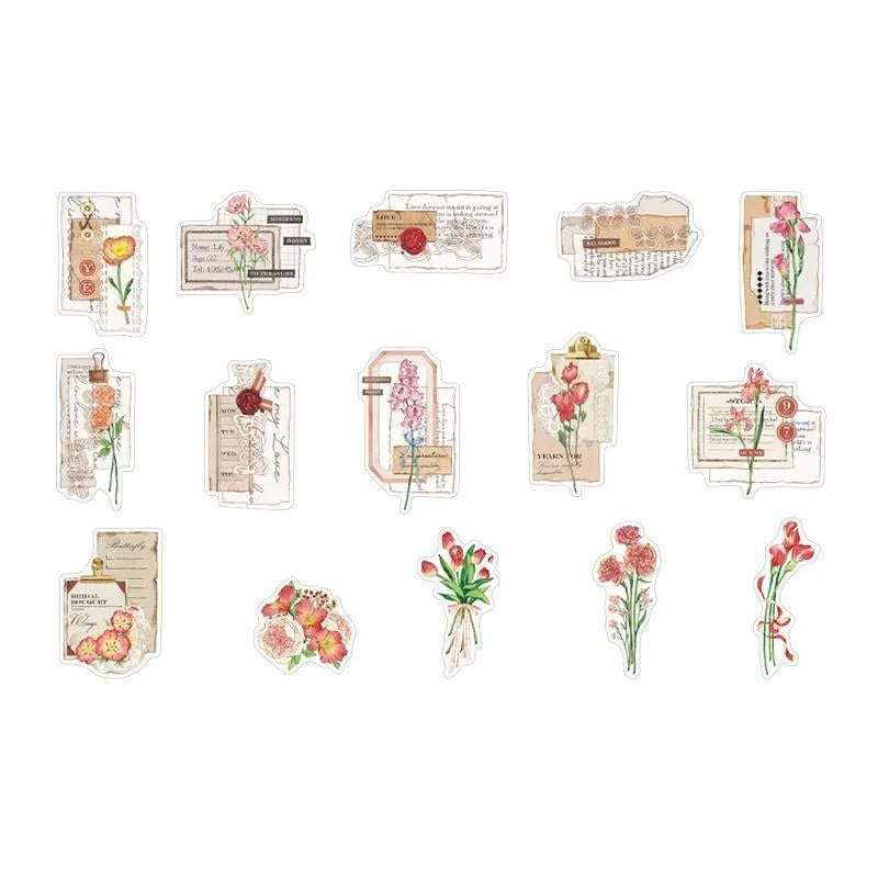 Vintage Botanical Sticker Pack - 30 Pcs Retro Flower Adhesive Stickers