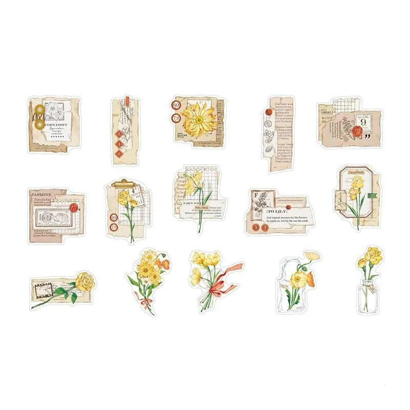 Vintage Botanical Sticker Pack - 30 Pcs Retro Flower Adhesive Stickers