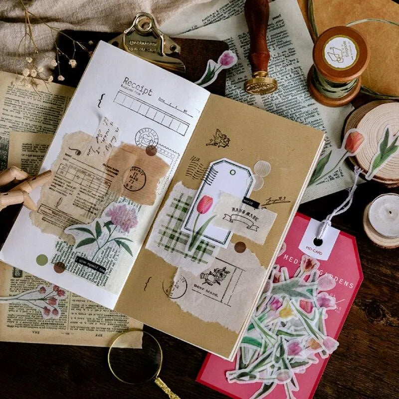 The Medici Gardens Sticker Pack - 45 Pcs Botanical Washi Stickers