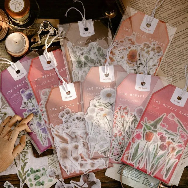 The Medici Gardens Sticker Pack - 45 Pcs Botanical Washi Stickers