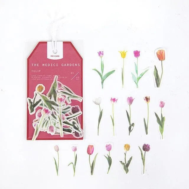 The Medici Gardens Sticker Pack - 45 Pcs Botanical Washi Stickers