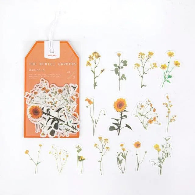 The Medici Gardens Sticker Pack - 45 Pcs Botanical Washi Stickers
