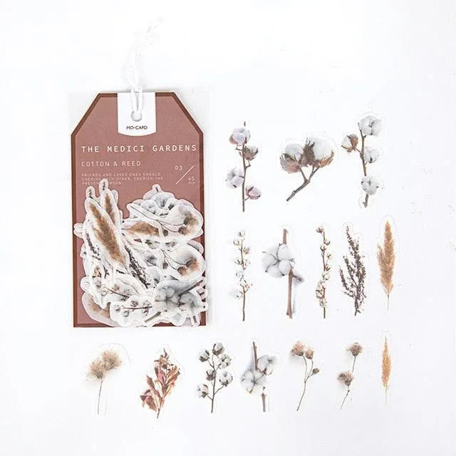 The Medici Gardens Sticker Pack - 45 Pcs Botanical Washi Stickers