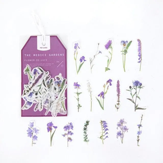 The Medici Gardens Sticker Pack - 45 Pcs Botanical Washi Stickers