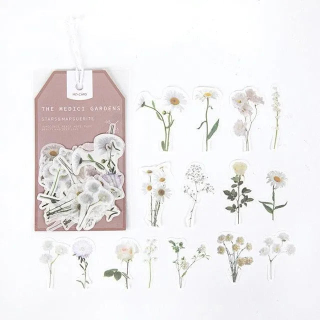 The Medici Gardens Sticker Pack - 45 Pcs Botanical Washi Stickers