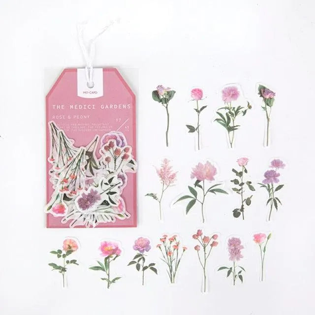 The Medici Gardens Sticker Pack - 45 Pcs Botanical Washi Stickers