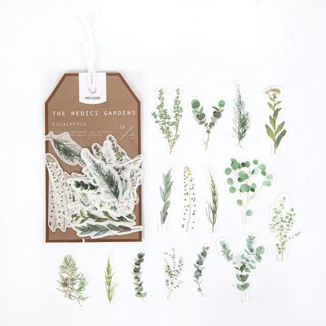 The Medici Gardens Sticker Pack - 45 Pcs Botanical Washi Stickers
