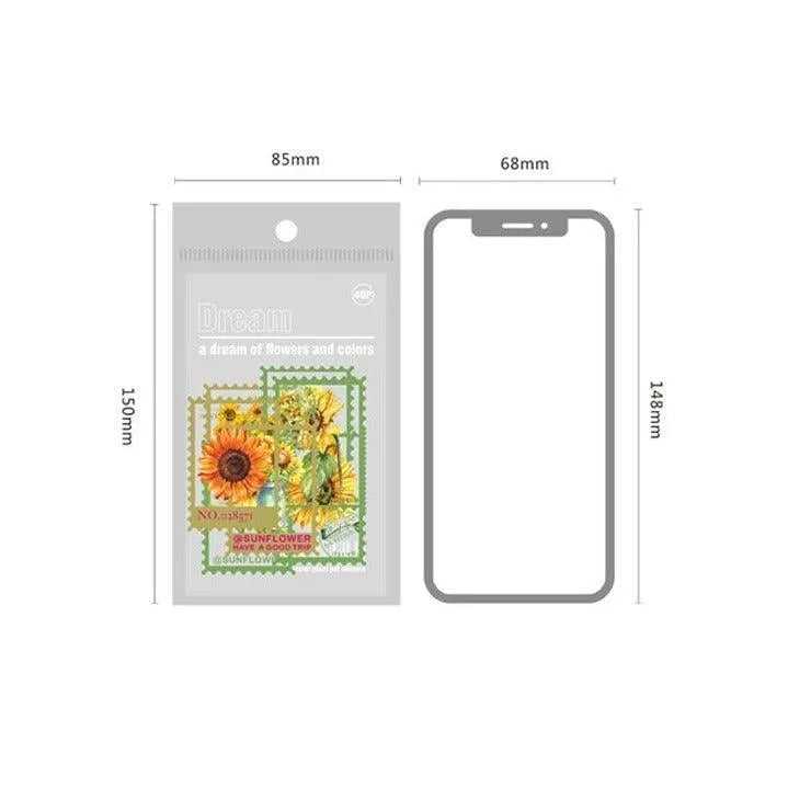 Vintage Flower Stamp Sticker Pack - 40 Pcs Botanical PET Stickers