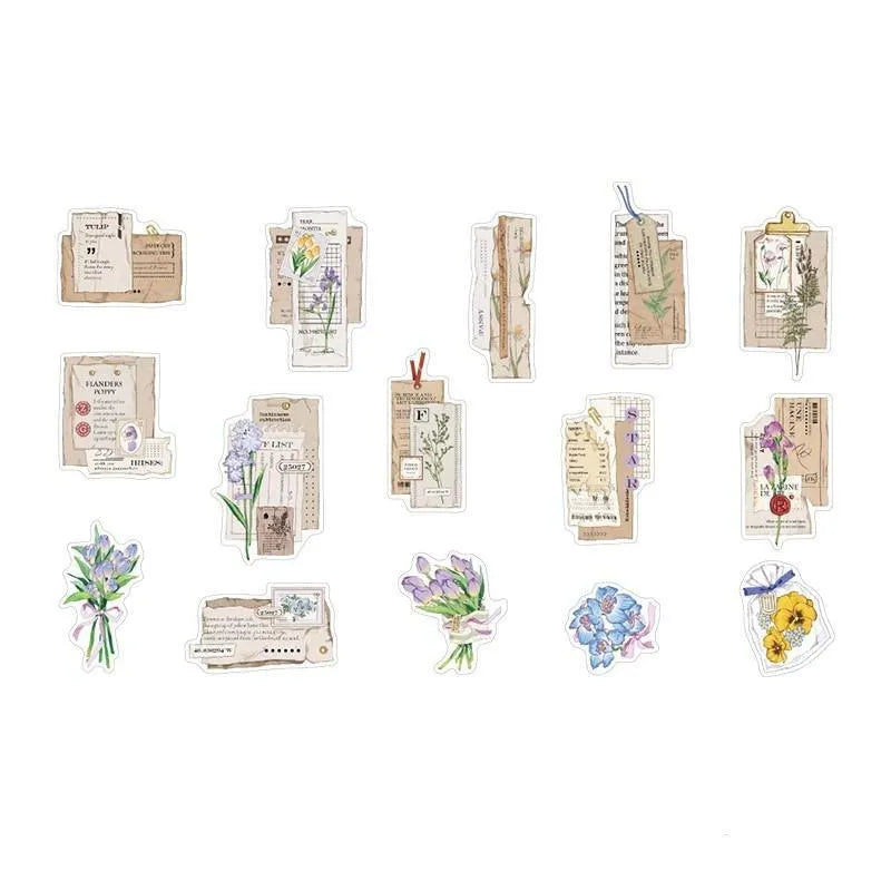 Vintage Botanical Sticker Pack - 30 Pcs Retro Flower Adhesive Stickers