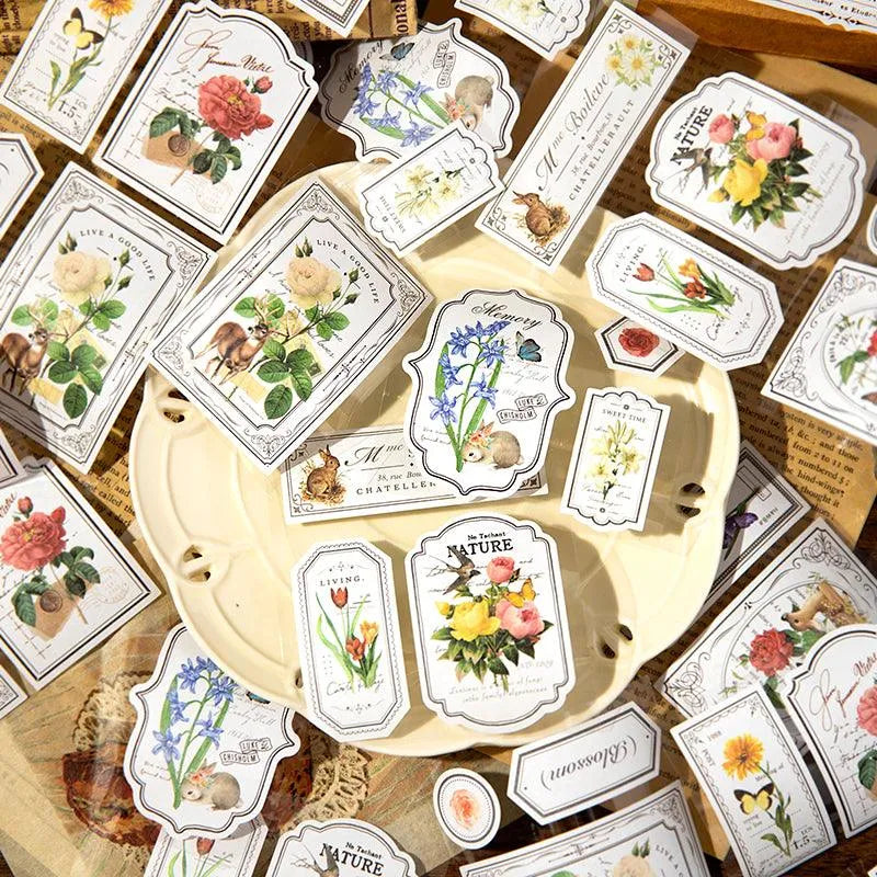 Vintage Botanical Die-Cut Washi Sticker Roll