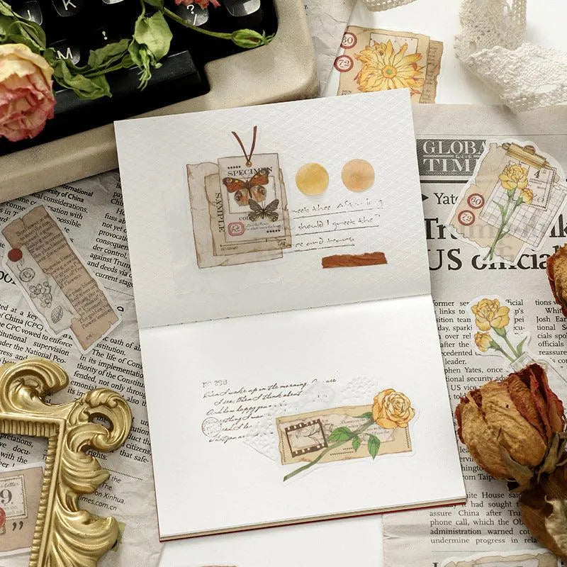 Vintage Botanical Sticker Pack - 30 Pcs Retro Flower Adhesive Stickers